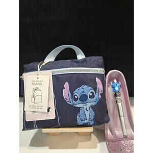 Disney Stitch Blue Fold Up Travel Backpack by Primark + Handcrafted Pen NWT